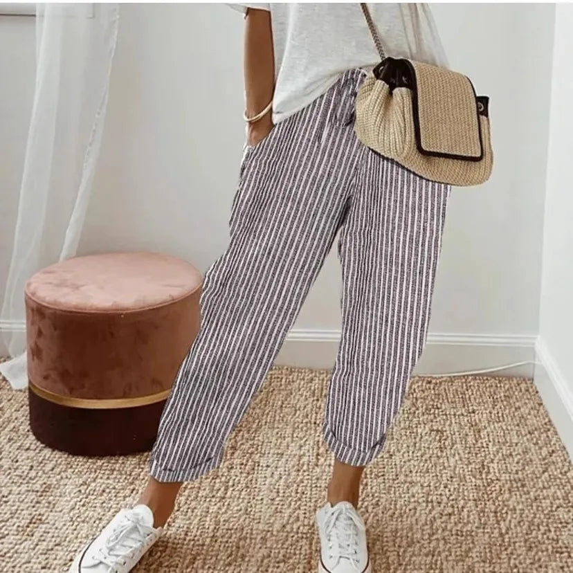 Kessoro Women's Striped Drawstring Elastic-Waist Pants — view 3