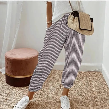 Kessoro Women's Striped Drawstring Elastic-Waist Pants — view 3