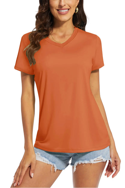 Women's quick-dry V-neck sun protection tee, V-neckline detail