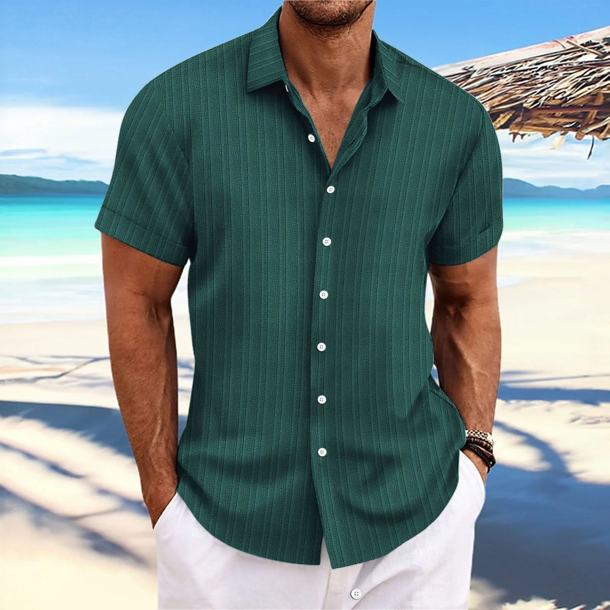 Men's lightweight knit open-front cardigan, front view