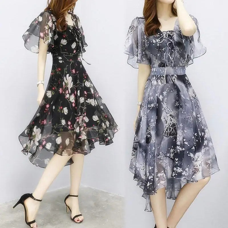 Kessoro Women's V-Neck Short-Sleeve Chiffon Summer Dress — view 3