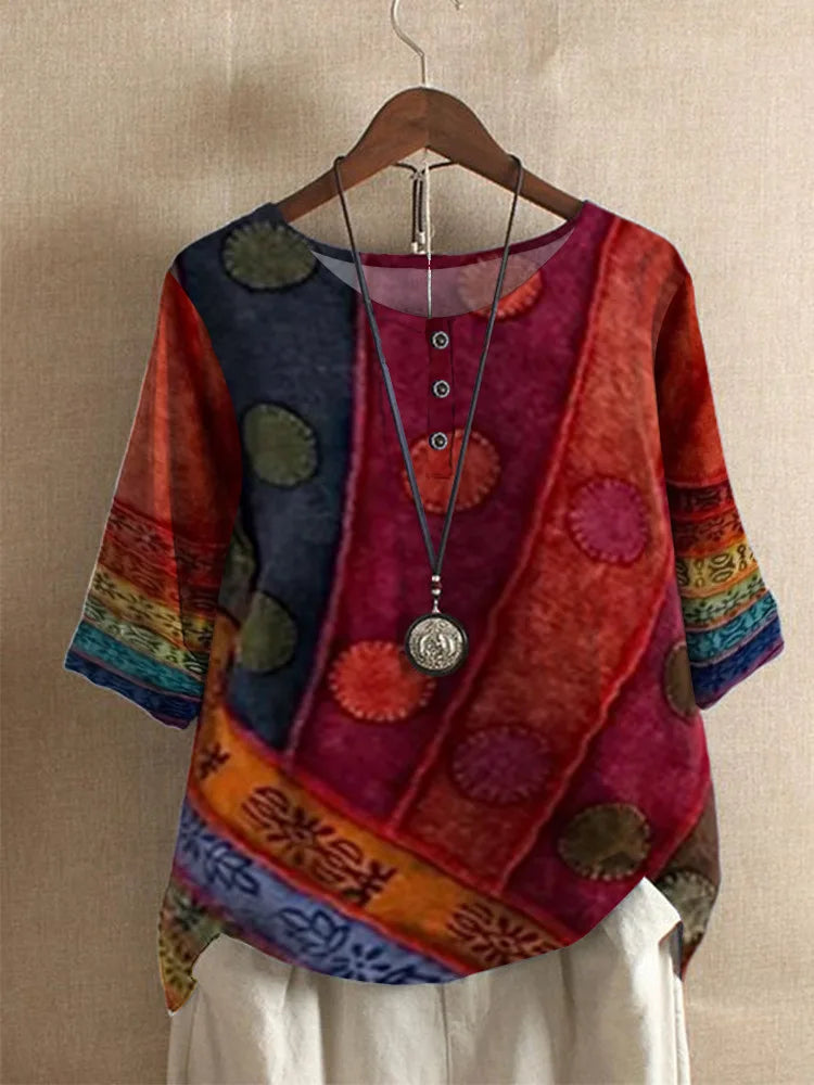 Kessoro Women's Digital Print Relaxed-Fit Summer Blouse — view 3