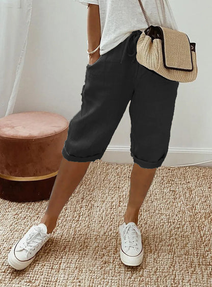 Kessoro Women's Cotton Linen Elastic-Waist Casual Shorts — view 10