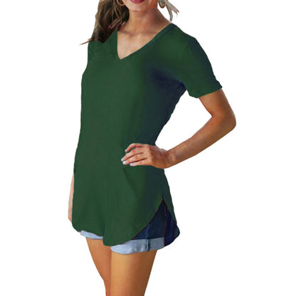 Women's solid short-sleeve blouse, side view
