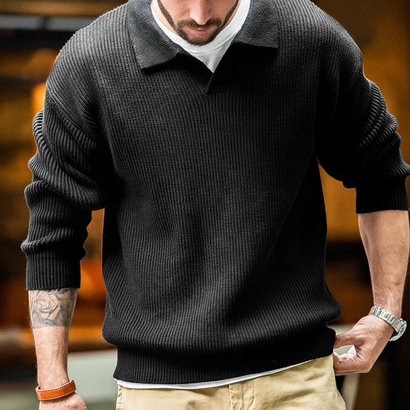 Kessoro Men's Warm Retro Knit Polo Shirt — view 5