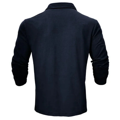 Kessoro men's long-sleeve collared stretch polo in blue, black, brown, grey and green