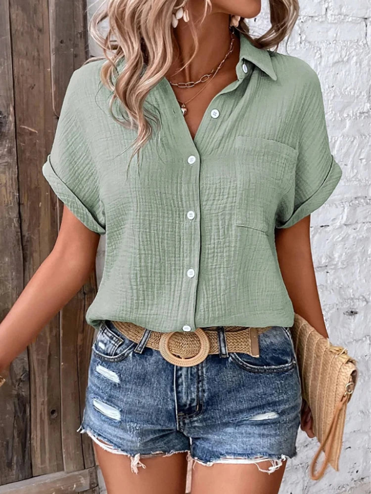 Kessoro Women's Short-Sleeve Cotton Collared Blouse — view 3