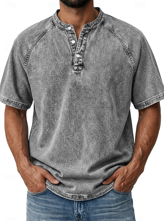 Kessoro men's classic vintage button-up shirt in green, blue, grey, purple, brown and black