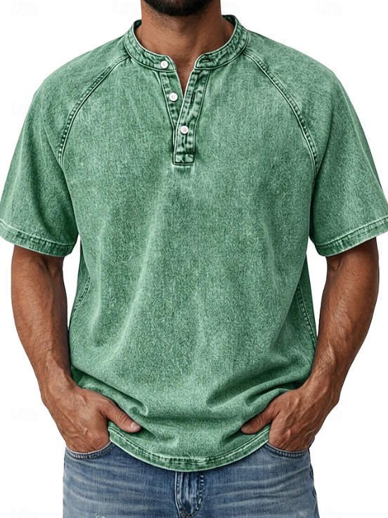 Kessoro men's classic vintage button-up shirt in green, blue, grey, purple, brown and black