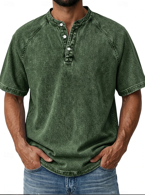 Kessoro men's classic vintage button-up shirt in green, blue, grey, purple, brown and black
