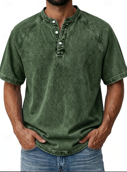 Kessoro men's classic vintage button-up shirt in green, blue, grey, purple, brown and black