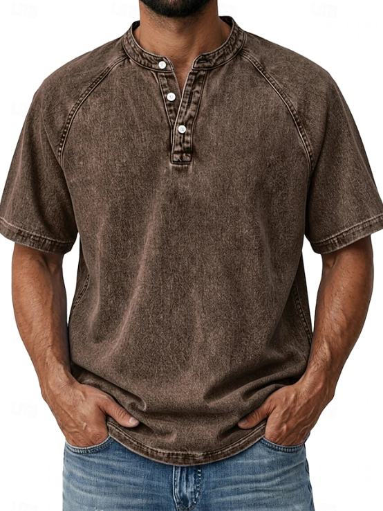Kessoro men's classic vintage button-up shirt in green, blue, grey, purple, brown and black