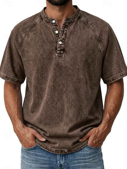 Kessoro men's classic vintage button-up shirt in green, blue, grey, purple, brown and black