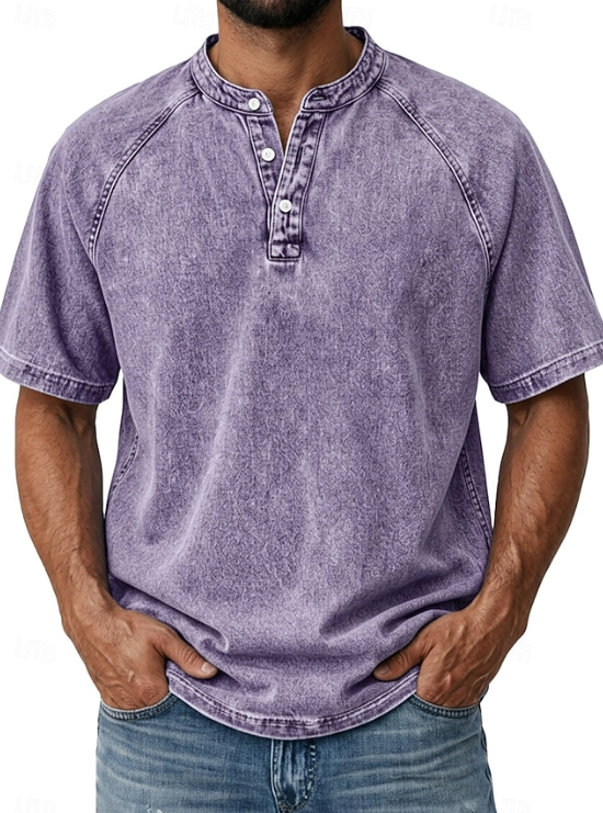 Kessoro men's classic vintage button-up shirt in green, blue, grey, purple, brown and black