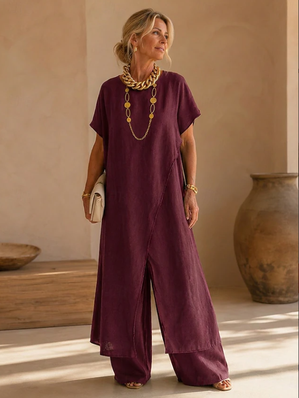 Kessoro Women's Relaxed Wide-Leg Jumpsuit in grey, black, burgundy, blue, green and yellow - women's apparel, view 3 of 6