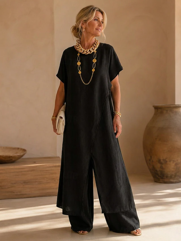 Kessoro Women's Relaxed Wide-Leg Jumpsuit in grey, black, burgundy, blue, green and yellow - women's apparel, view 2 of 6