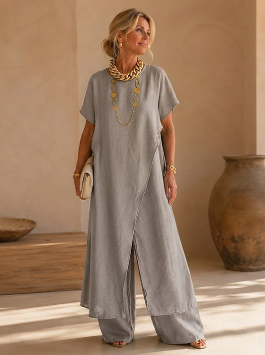 Kessoro Women's Relaxed Wide-Leg Jumpsuit in grey, black, burgundy, blue, green and yellow - women's apparel, view 1 of 6