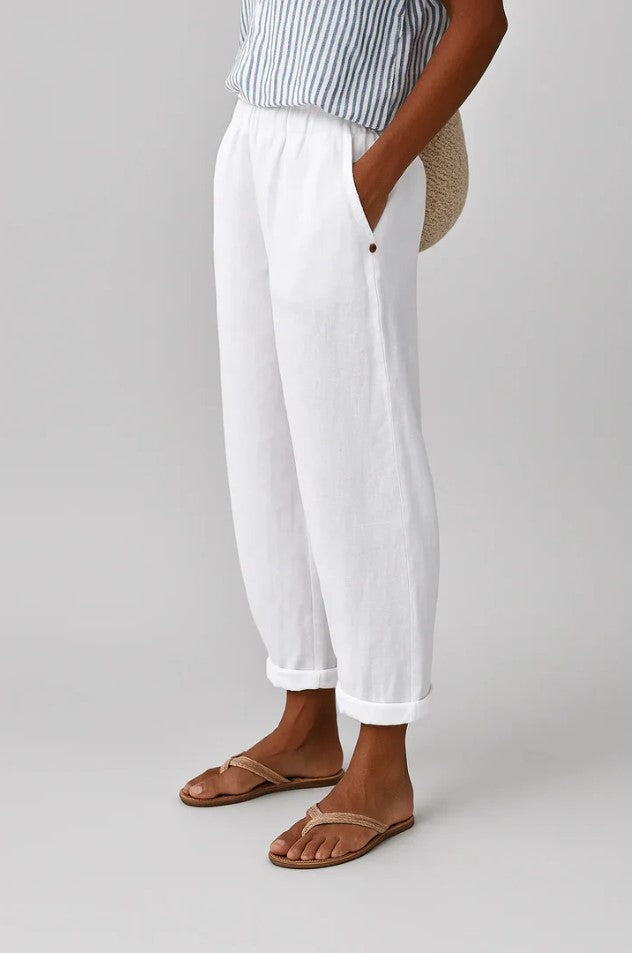Kessoro women's straight-leg elastic waist cotton trousers in neutral and blue colourways