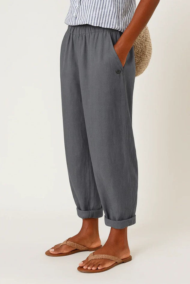 Kessoro women's straight-leg elastic waist cotton trousers in neutral and blue colourways