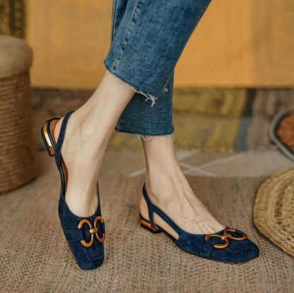 Women's cushioned buckle strap sandals in dark blue, beige, black, brown and khaki, shown for womenswear styling