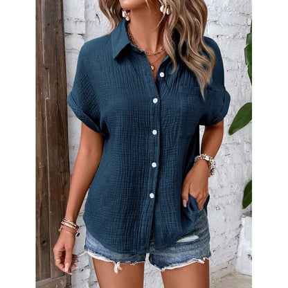 Kessoro Women's Short-Sleeve Cotton Collared Blouse — view 8