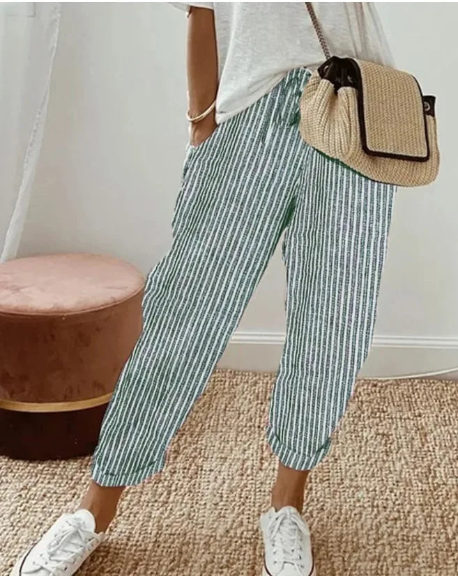 Kessoro Women's Striped Drawstring Elastic-Waist Pants — view 8