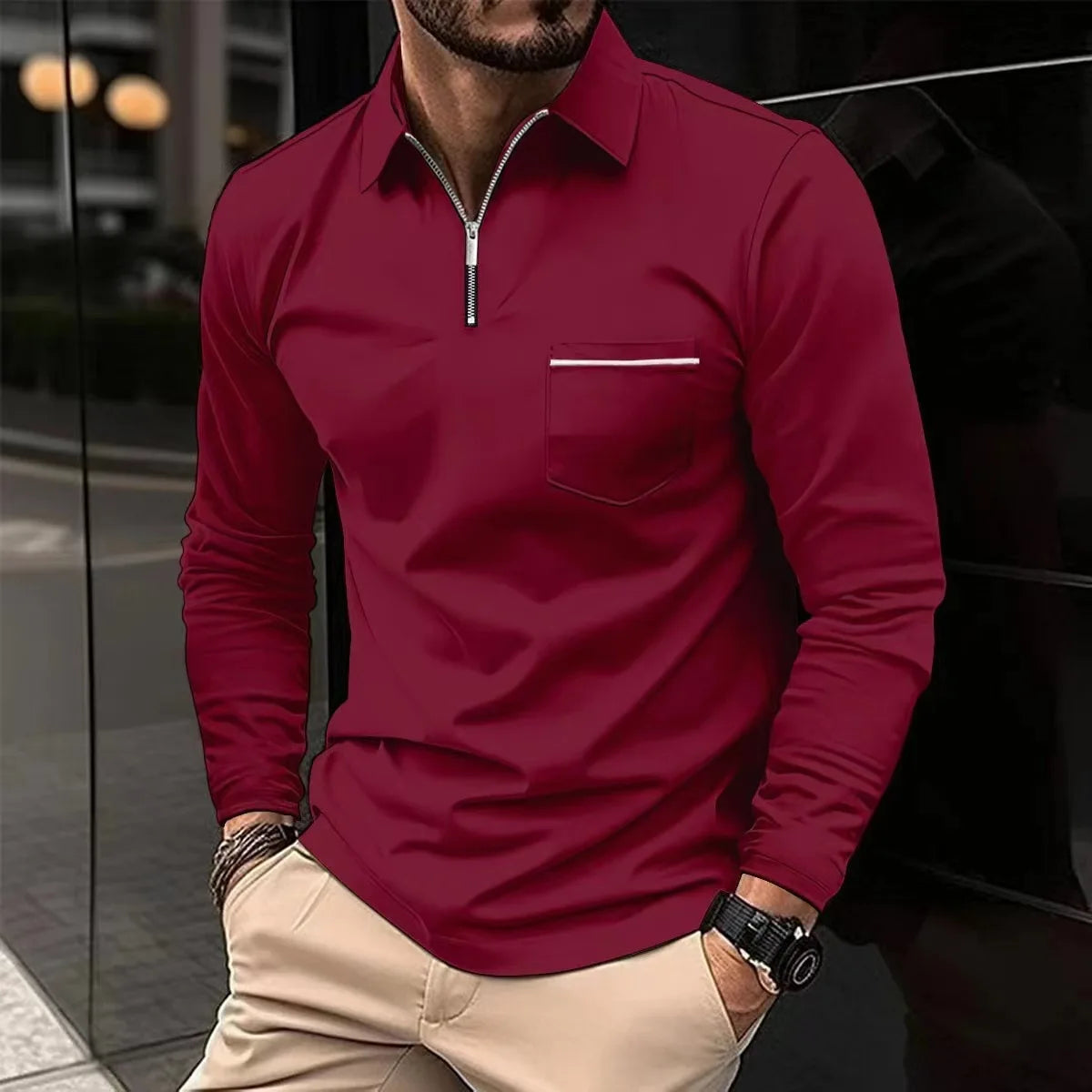 Kessoro Men's Long-Sleeve Polo Shirt — view 4