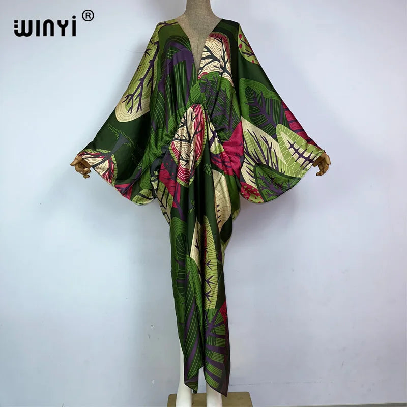 Kessoro Women's Printed V-Neck Long Beach Kimono Robe — view 8
