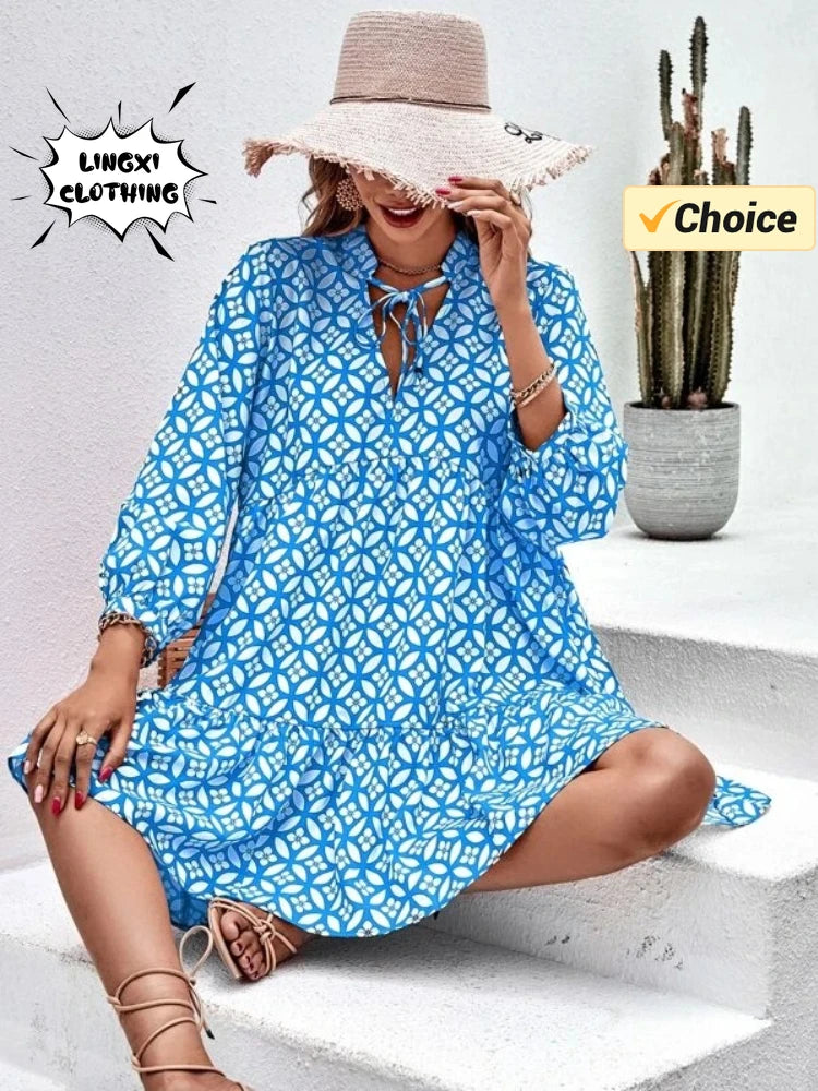 Kessoro Women's V-Neck Printed Knee-Length Summer Dress — view 7