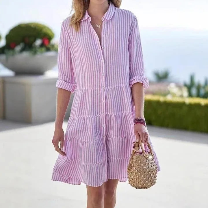 Kessoro Women's Casual Striped Polyester Shirt Dress — view 4