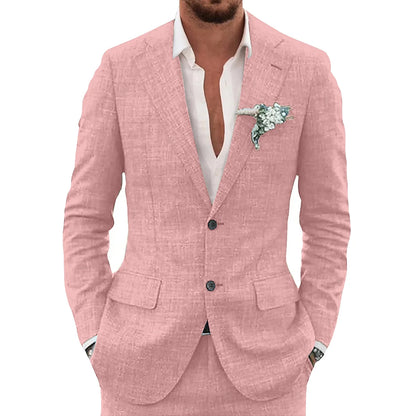 Men's slim-fit casual linen suit, trousers detail