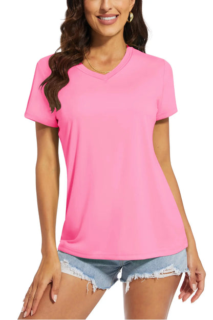 Women's quick-dry V-neck sun protection tee, measurement chart