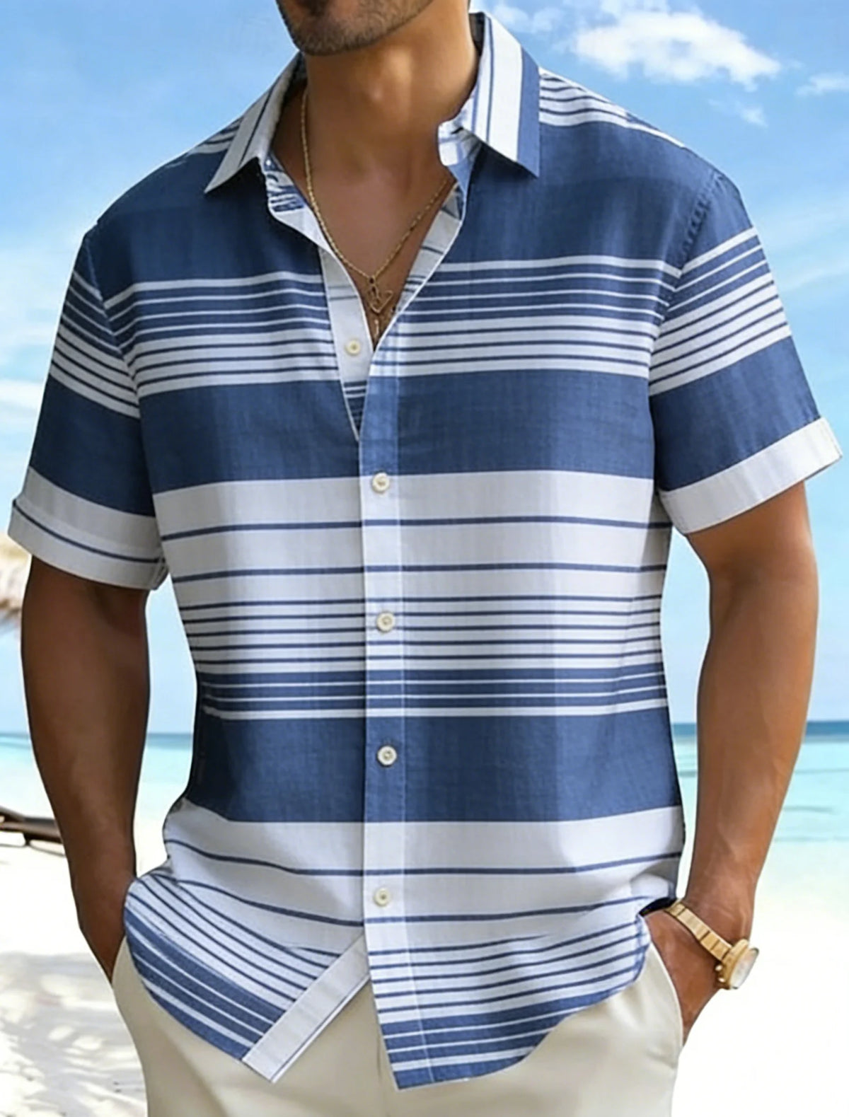 Kessoro Men's Short-Sleeve Button-Up Beach Shirt — view 9