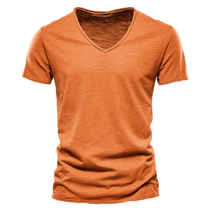 Kessoro men's casual V-neck lightweight cotton summer shirt in blue, orange, black, green and white