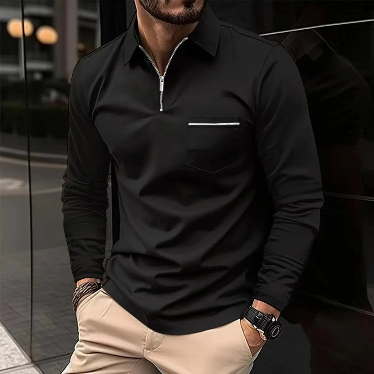 Kessoro Men's Long-Sleeve Polo Shirt — view 3