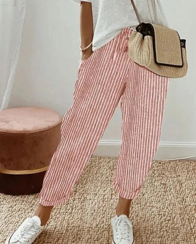 Kessoro Women's Striped Drawstring Elastic-Waist Pants — view 12
