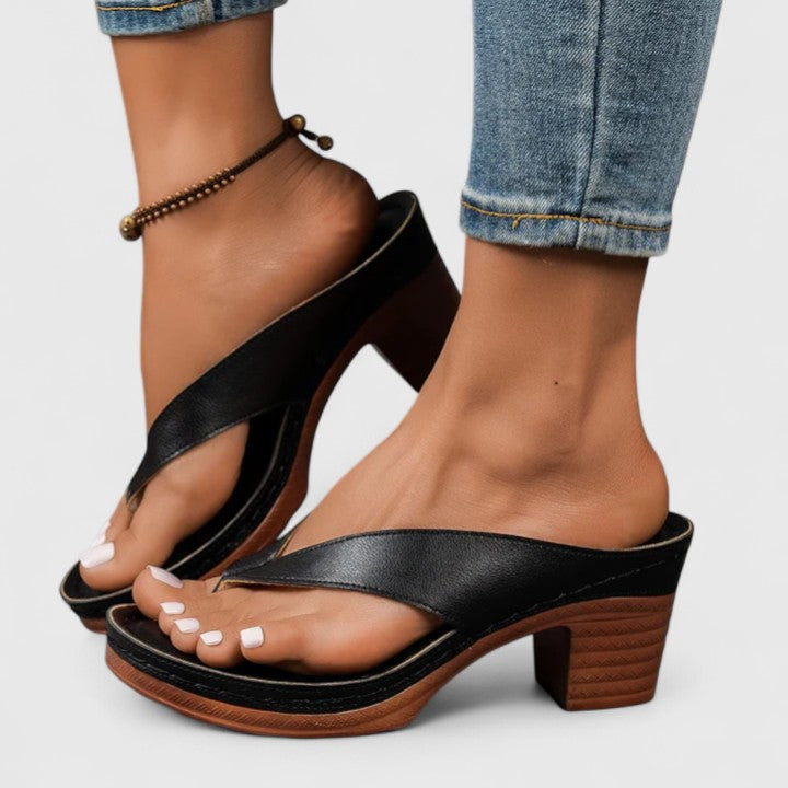 Women's block-heel toe-post sandals in black, brown, gold and white — Kessoro, image 7 of 7