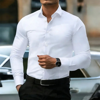 Kessoro Men's Long-Sleeve Solid Business Casual Shirt — view 4