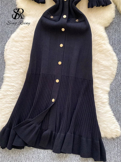 Women's solid knit sundress, front view full length