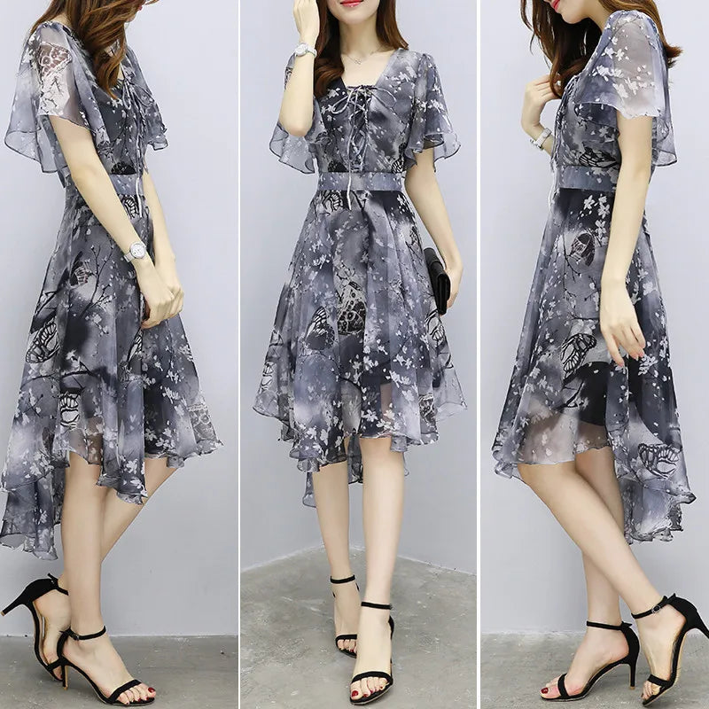 Kessoro Women's V-Neck Short-Sleeve Chiffon Summer Dress — view 5