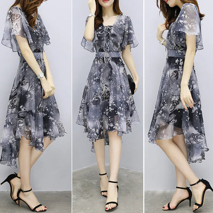 Kessoro Women's V-Neck Short-Sleeve Chiffon Summer Dress — view 5