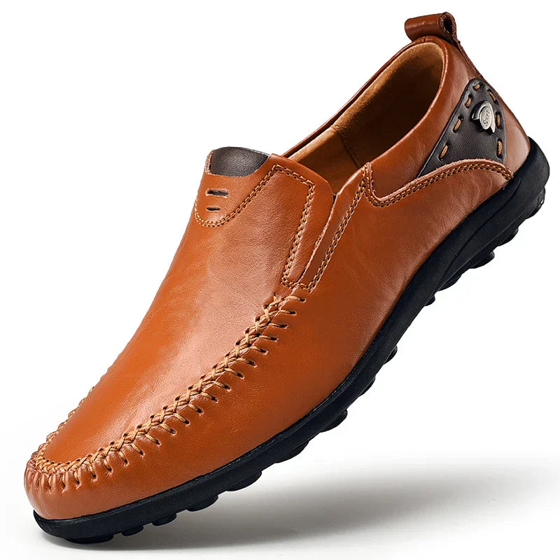 Men's comfortable slip-on everyday loafers in black, maroon and yellow
