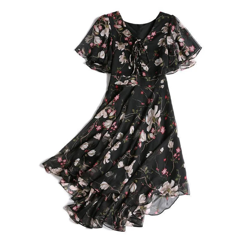 Kessoro Women's V-Neck Short-Sleeve Chiffon Summer Dress — view 6