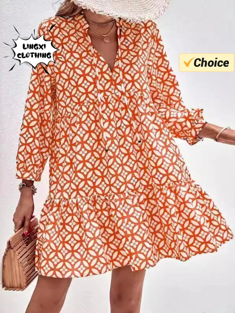 Kessoro Women's V-Neck Printed Knee-Length Summer Dress — view 5