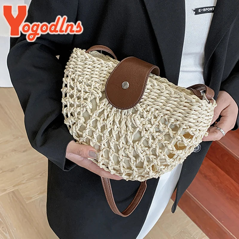 Kessoro Women's Handwoven Straw Crossbody Tote Bag — view 4