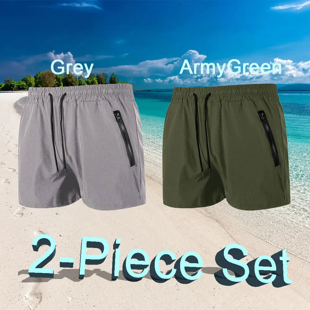 Men's solid colour drawstring swim trunks, fabric detail