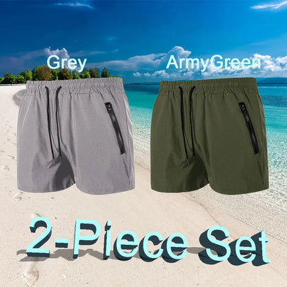 Men's solid colour drawstring swim trunks, fabric detail