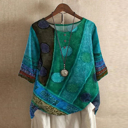 Kessoro women's retro floral print relaxed blouse in eleven colourways