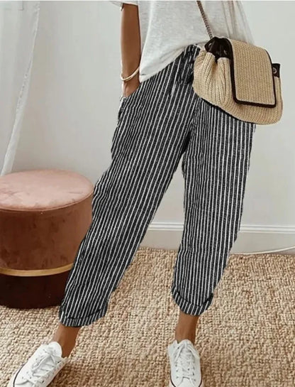 Kessoro Women's Striped Drawstring Elastic-Waist Pants — view 9
