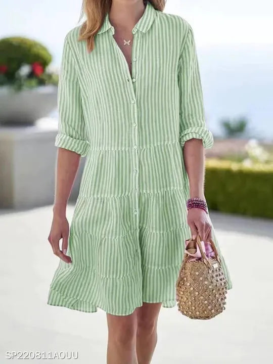Kessoro Women's Casual Striped Polyester Shirt Dress — view 7